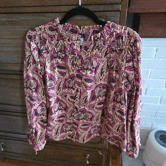 Strut & Bolt Button Up Long Sleeve Blouse - Brown & Pink Paisley - Picture 1 of 10